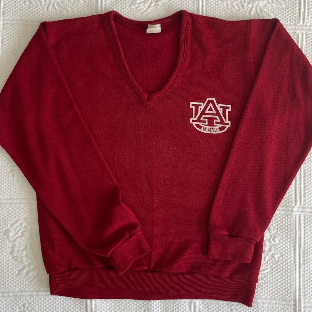 Vtg Alabama Football V-Neck Long Sleeve Sweater Crimson White Roll Tide Artex UA